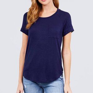 Short Raglan Sleeve Round Neck Rayon Top